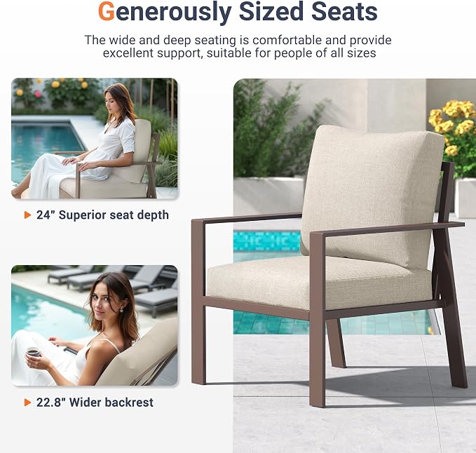 UDPATIO Aluminum Outdoor Patio Furniture Set 7-Seat Metal Patio Conversation Sets with Coffee Table and Water-Resistant Cushions, Modern Patio Sectional Sofa for Porch, Deck, Backyard, Poolside