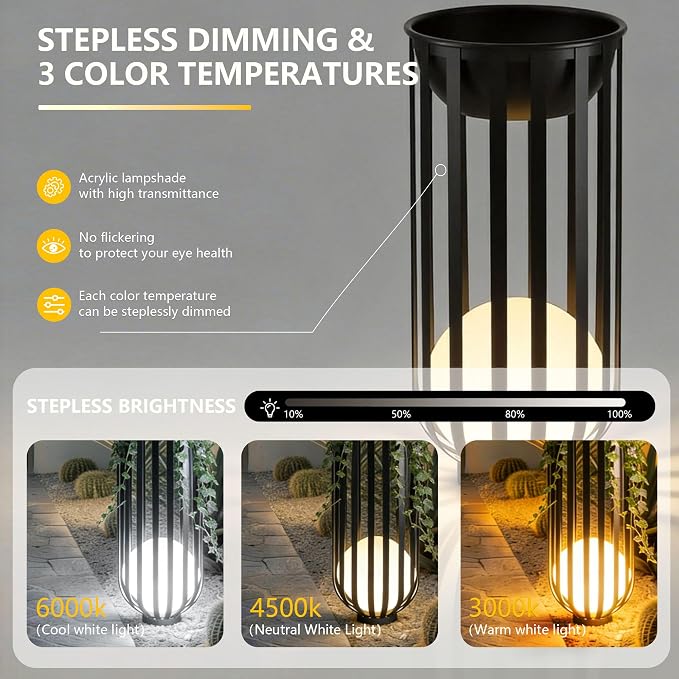 Outdoor Solar Plant Stand Table,Built-in LED Glowing Sphere, Remote Control & Detachable Solar Panel, Rustproof Weatherproof Metal Furniture for Garden Landscape