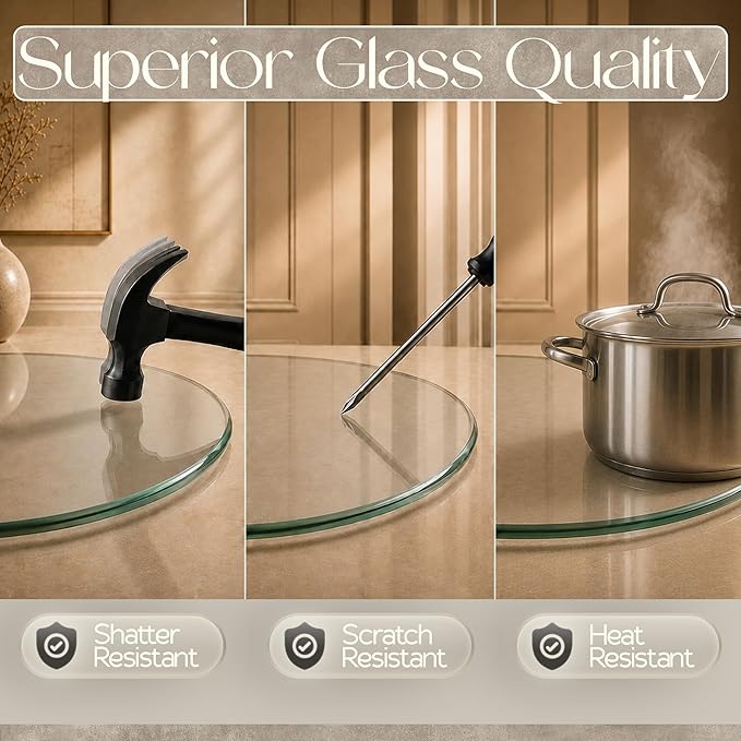 28 inch Round 1/4" Thick Pencil Polished Edge Glass Table Top with 6 Bumpers - Tempered, Scratch Resistant & Safety Replacement Glass Designed for Dining, Coffee, Patio & End Tables