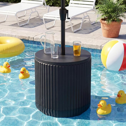 COSIEST Outdoor Side Table with Umbrella Hole,Patio Umbrella Stand Fits 1.5"-1.9" Pole,Durable Umbrella Side Table for Garden, Deck & Pool,Easy Assembly,Black