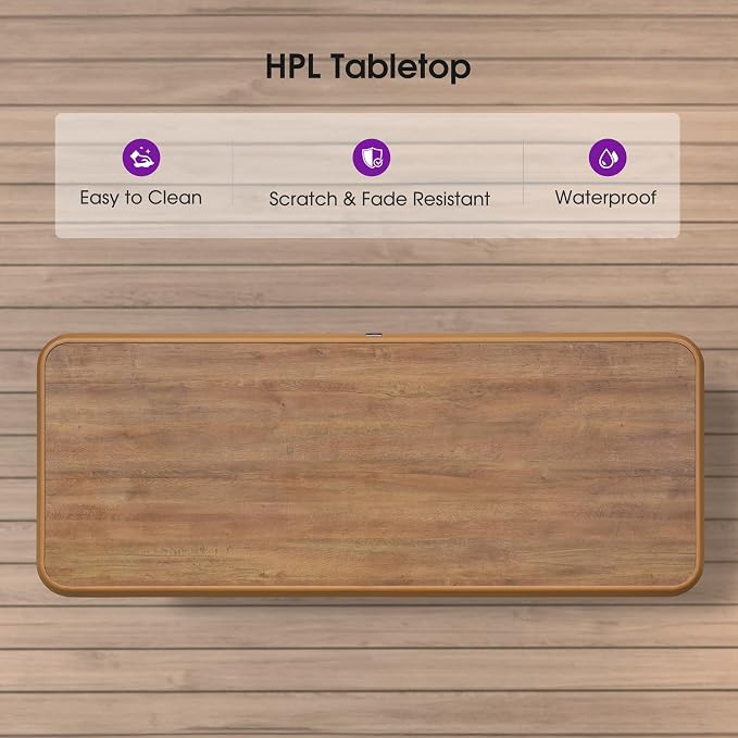 PURPLE LEAF Counter Height Table Patio Retangluar Table Dining Coffee Kitchen Breakfast Bistro Outdoor Pub Bar Table for Garden Balcony, Teak
