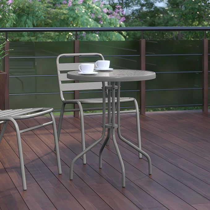 Flash Furniture Bellamy 23.75'' Round Tempered Glass Metal Table, Silver