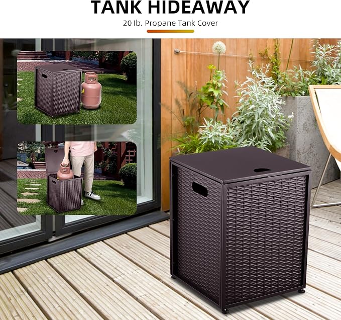 Propane Tank Cover Table, Propane Tank Holder Hideaway for 20 lb Propane Tank, Gas Tank Storage Side Table, for Patio, Deck, Backyard, Garden, Brown