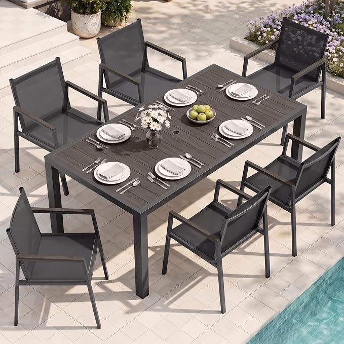 Outdoor Dining Chairs Set of 2, Aluminum Patio Armchairs, All Weather Patio Dining Furniture for Backyard, Deck, Poolside (Charcoal)