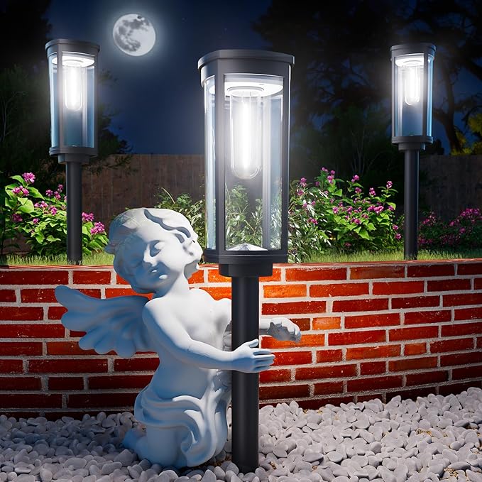 ALFIOT Solar Pathway Lights Outdoor Waterproof 4 Pack Upgraded Solar Walkway Landscape Lighting Outside Driveway Lights,Auto On/Off for Yard Lawn Patio (Cool White)
