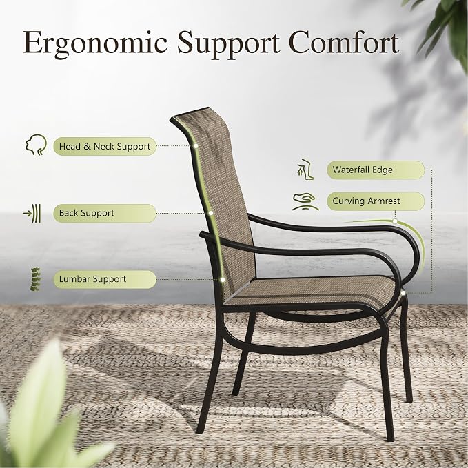 Sophia & William Patio Set with Umbrella, Outdoor Dining Set for 6 Persons, Outdoor Table with 13ft Beige Patio Umbrella & 6 x Fixed Chairs for Lawn Garden Backyard Pool (No Umbrella Base)