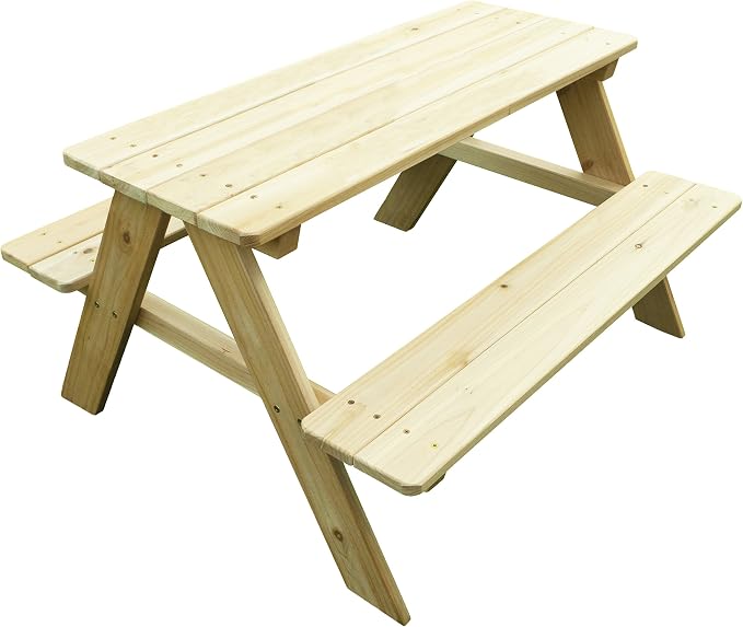 Kids Wooden Picnic Bench Outdoor Patio Dining Table, 37 x 10.8 x 4.9, Brown