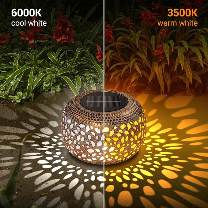 Solar Lanterns Outdoor Waterproof, Hollow Out Solar Table Lamp Patio Decor | 2 Lighting Modes Retro Metal Solar Lights for Outside Garden Yard Porch Deck Floor Indoor Tabletop Desk Decoration Gifts