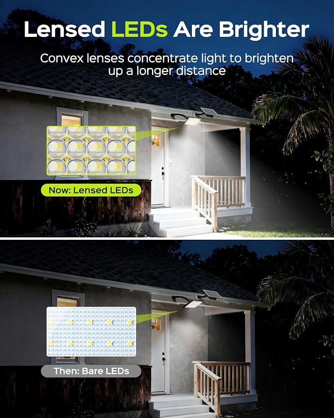 JACKYLED 1000 Lumen 299 LED Solar Dusk to Dawn Light Outdoor Solar Powered Spotlight Outside Waterproof Wall Mount Security Light for Porch Storage Room Patio Shed (White, 2-Pack)