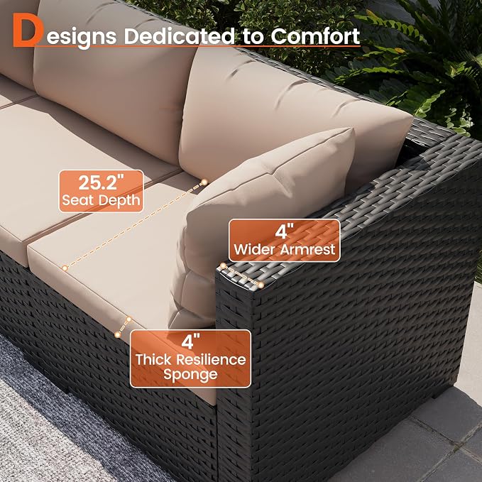 Patio Furniture Set, 7-Piece Outdoor Sectional All-Weather Wicker Patio Conversation Set for Backyard, Garden, Beige