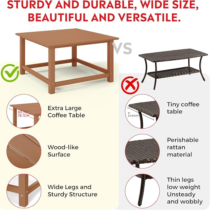 Costaelm Paradise Kids 5-Piece HDPE Outdoor Square Patio Dining Table and Chairs Set, Teak