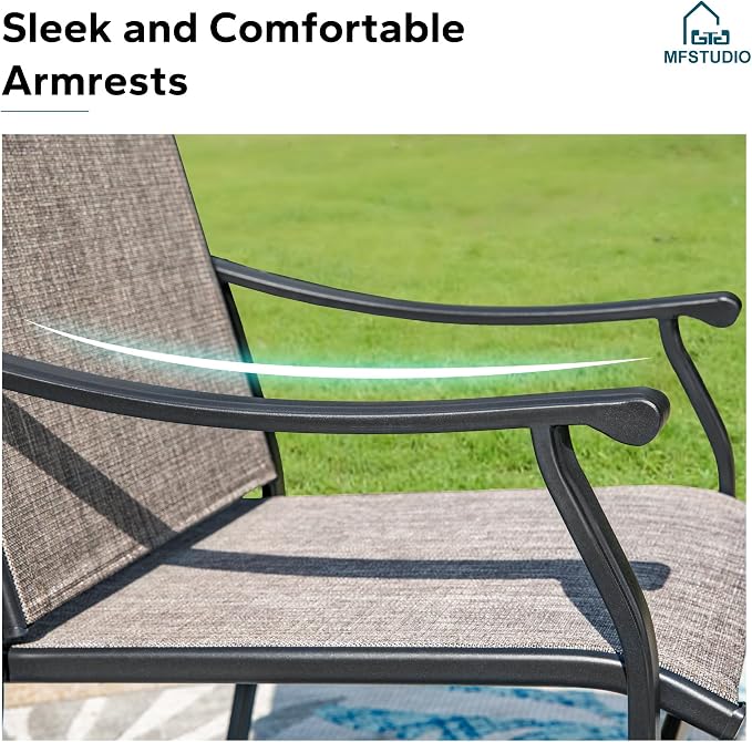 MFSTUDIO Outdoor Patio Dining Set for 4, Outdoor Patio Set with 37"x 37" Square Wood Grain Table, 4 Swivel Patio Chairs, Heavy Duty Outdoor Dining Table and Chairs for Patio Lawn Garden