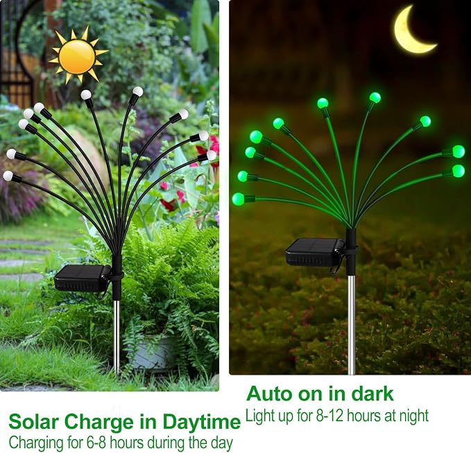Solar St Patricks Day Lights Outdoor, 6 Pack 48 LED Solar Green Firefly Lights Waterproof, Sway by Wind, Swaying Light for Yard Patio Backyard Garden Planter Flower Bed Pathway Outdoor Decoration