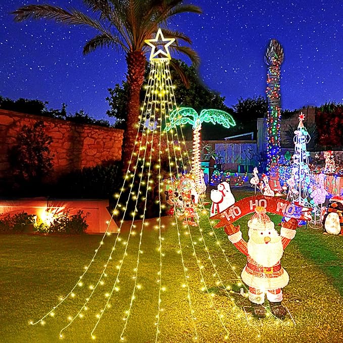 Christmas Lights, 320 LED String Lights with 12" Plastic Star Tree Topper, 8 Modes Outdoor Waterproof Christmas New Year Parties, Yard, Garden, Home Decor (Warmwhite)