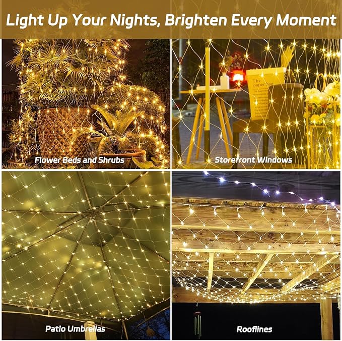 Net Lights Outdoor 10x10 FT, 8 Modes Connectable Mesh Lights with Plug- Connect 3 Sets, 30×10 FT Coverage, 270 LED Christmas Warm White for Trees, Bushes, Garden, Yard Decorations