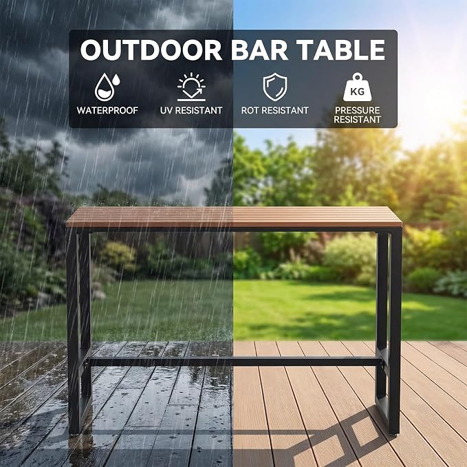 Outdoor Bar Table Weather Resistant, Wood Counter Height Bar Table Rain Sun Protection, Extra Long High Top Table 47.2"-102.4", for Patio, Garden, Yard, Balcony, Poolside(White,47.2"x15.7"x40.5")