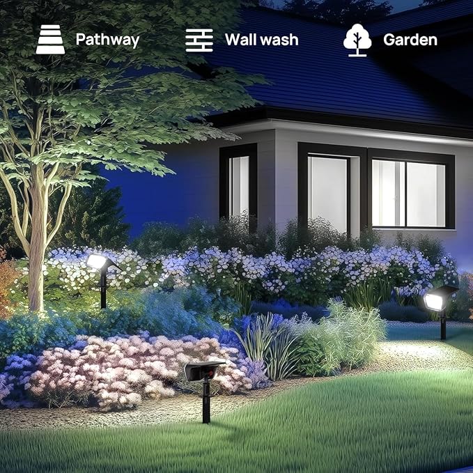 Linkind Solar Spot Lights Outdoor Waterproof Floodlight Cool White 6 Pack | Wide Beam, 60 LEDs, 800LM, 2 Brightness Modes, 6500K, Dusk to Dawn, for Landscape Garden Patio Pathway Flag Yard House Sign