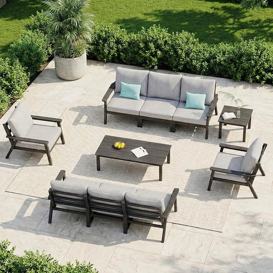 LOUNZY HDPE Patio Furniture Set, 10 Pieces Sectional Outdoor Furniture Set, All Weather Outdoor Couch Set Patio Conversation Set for Deck, Lawn, Black