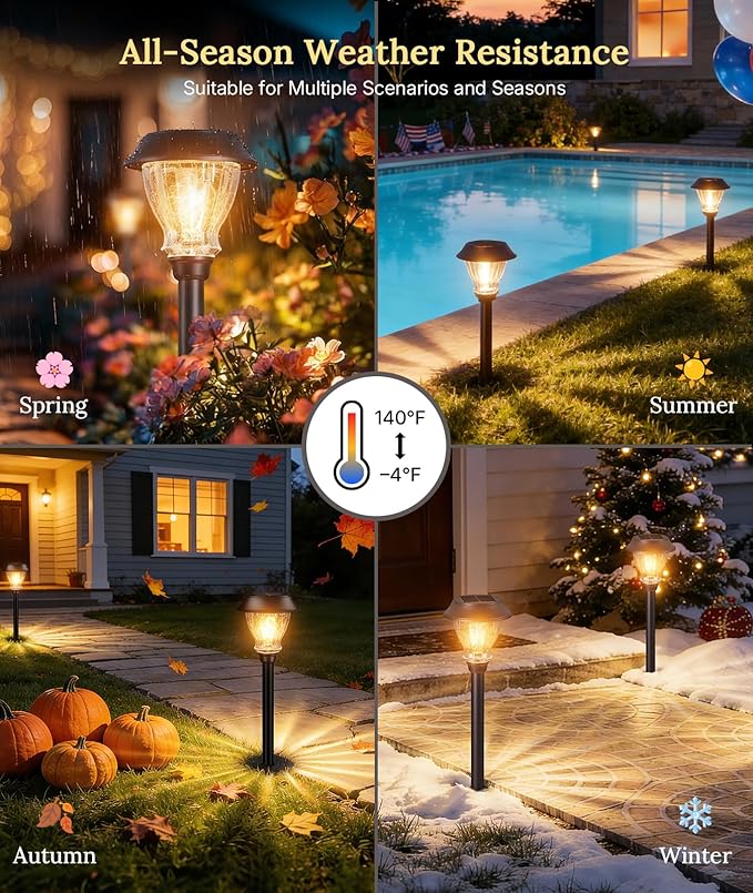 XMCOSY+ Solar Pathway Lights Outdoor, 6 Pack Warm White Landscape Lighting | Crackled Glass Solar Garden Lights, IP65 Waterproof, Soft 2700K LED, Auto On/Off Landscape Lights for Path, Yard, Walkway