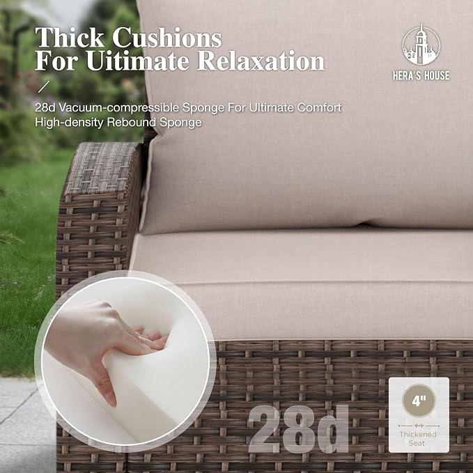HERA'S HOUSE Patio Wicker Chairs Outdoor Swivel Rocker Chairs Set with Ottomans, 4 Piece Outdoor Seating Furniture Conversation Sets for Lawn Deck Porch Pool, Brown/Beige