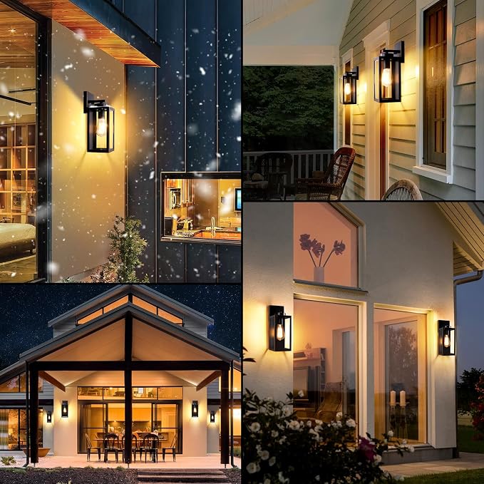 BesLowe Outdoor Wall Light, Modern Porch Sconce, Black with Gold Trim | Waterproof, Rust-Resistant, Durable Metal with Clear Glass, Standard E26 Socket, Easy to Install