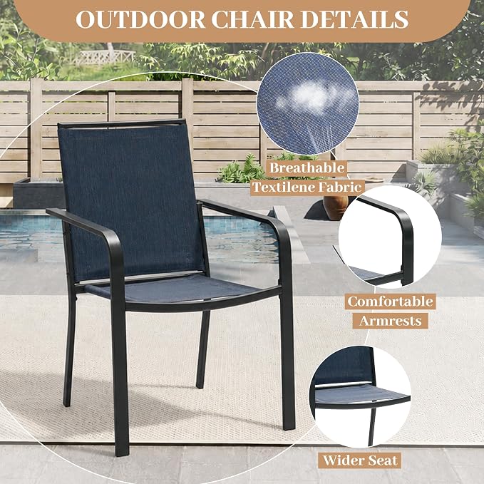 Anmutig 5 Pieces Patio Dining Set, Outdoor Furniture Set Includes 1 Square Patio Table and 4 Stackable Patio Chairs, Outdoor Table and Navy Chairs for Garden Backyard Deck
