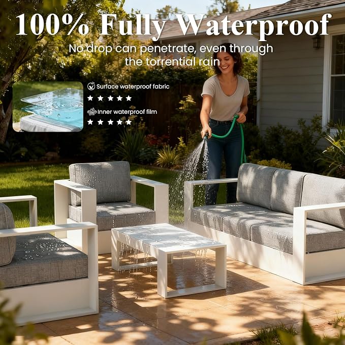 LayinSun Oversized Aluminum Outdoor Furniture, 2 Piece Patio Chair Set, Deep Seating and Upgraded 6-inch Cushions for Porch, Balcony, Deck