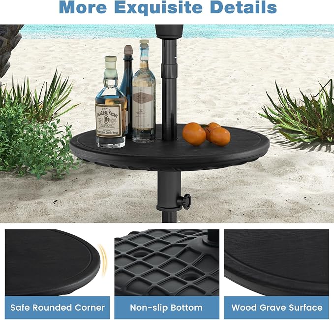 Giantex Umbrella Pole Table Tray - 20" Outdoor Side Table with 1.5" Umbrella Hole, Height Adjustable Knob, All-Weather PE Matrial, for Patio, Backyard, Deck, Garden, Poolside, Black