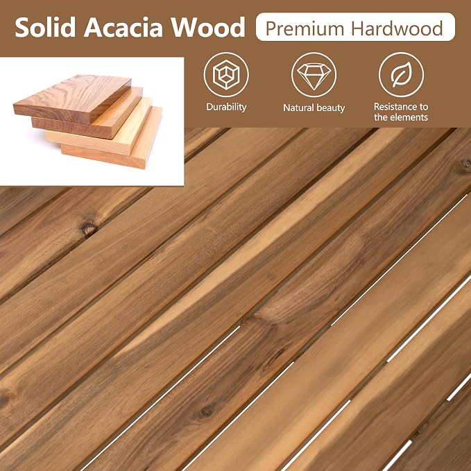 JIVOIT 4 Pieces Patio Conversation Set, Outdoor Acacia Wood Sectional Patio Sofa Set with Coffee Table, Slatted Design, Soft Cushions, Porch Furniture for Deck, Balcony, Backyard