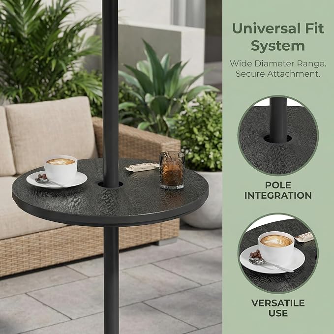 2PCS Umbrella Table Tray, Small Outdoor Sand Table with 1.6 Inch Umbrella Hole, 14.8 Inch Umbrella Tray, Portable Tabletop for Beach, Backyard, Pool, Black