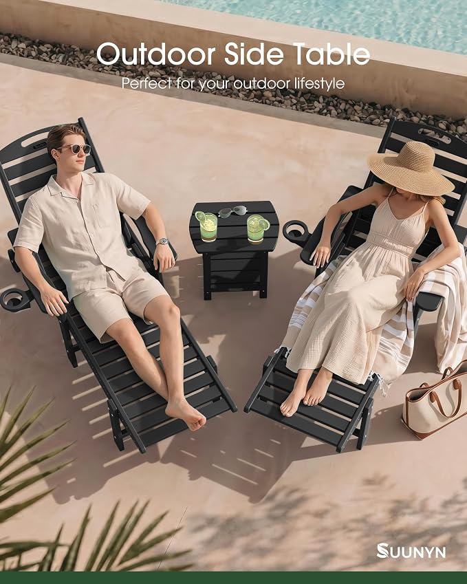 Outdoor Side Table – 2-Tier HDPE Adirondack Side Tables, Sturdy Small Outdoor Porch Tables, Weather-Resistant & Easy Assembly Patio End Table for Garden, Balcony, Porch & Poolside (Black)