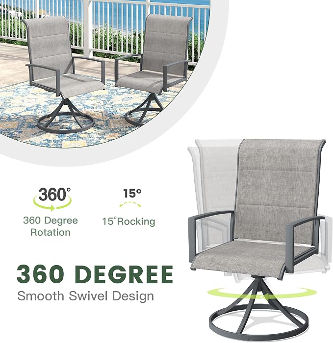 Outdoor Dining Set for 2, 28" Metal Square Outdoor Dining Table and Padded Textilene Patio Swivel Chairs, 3 Pieces Patio Table and Chairs Set for Garden Backyard, Grey and Dark Grey