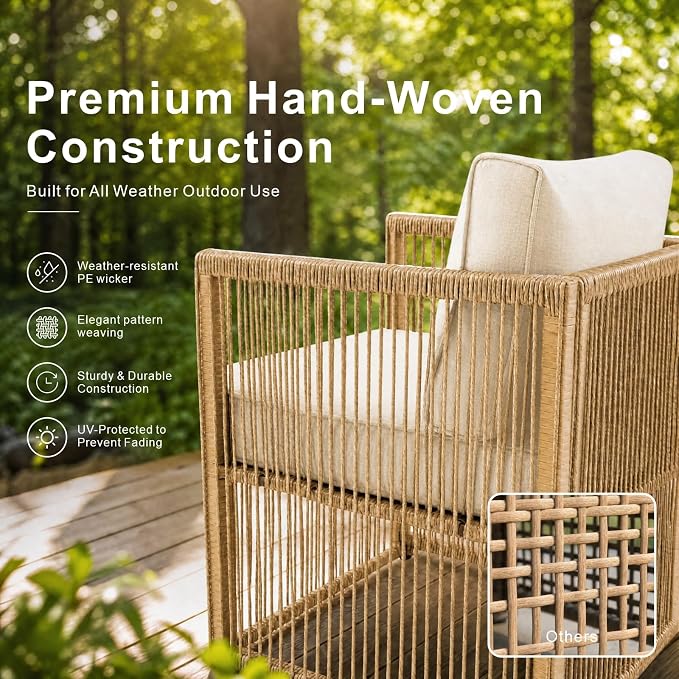 7 Piece Outdoor Patio Furniture Set, Wicker Sectional Sofa,Thick Cushions, All Weather Rattan Conversation Sets with Arm Chairs and Coffee Table for Backyard, Porch, Balcony, Deck, Garden