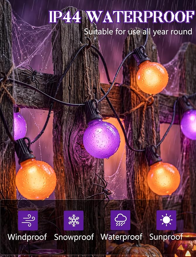 Orange and Purple Halloween Lights Outdoor, 25Ft 27 G40 Shatterproof Bulbs | Connectable Globe Patio Lights, Waterproof Halloween Decorations Lights for Outdoor Indoor Patio Home Party Garden Yard Decor