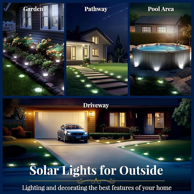 SOLPEX Solar Ground Lights Outdoor, Garden Lights 12 Pack Cool White | IP65 Waterproof Stainless Steel Landscape Lighting for Walkway, Driveway, Pathway, Patio, Backyard Decor