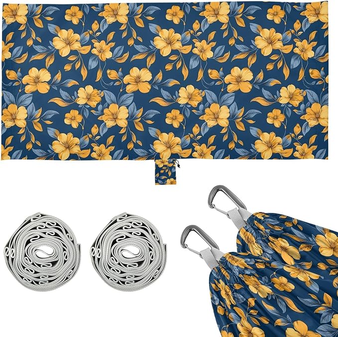 Camping Hammock Outdoor Hammocks for Outside Yellow Flowers RoyalBlue Beach Trees Portable Lightweight with Pockets Tree Straps Indoor Small