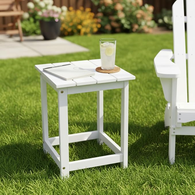 Shine Company Modern Acacia Wood Side Table, Indoor Outdoor Adirondack End Table, White