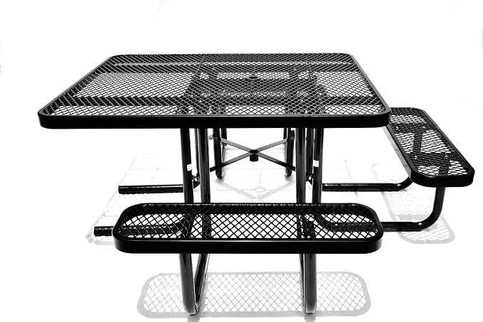 ADA Outdoor Picnic Table, Expanded Metal, Wheelchair Accessible (Black, 46 Square)