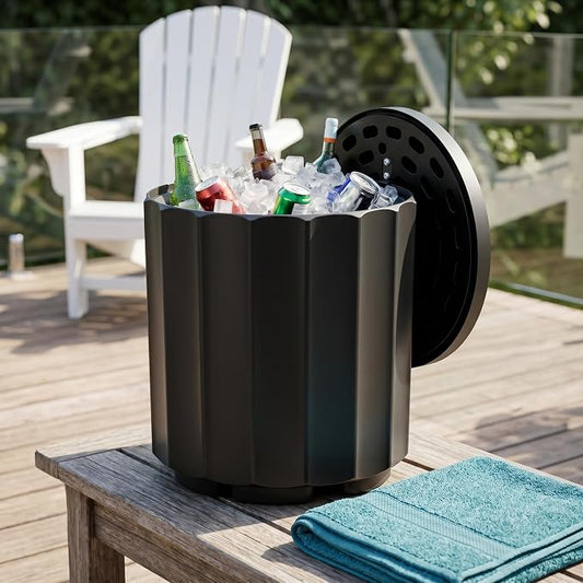 Zapdos 3-in-1 Outdoor Cooler Side Table, Dense Fluted Design, 330lbs Capacity Patio Ice Bucket
