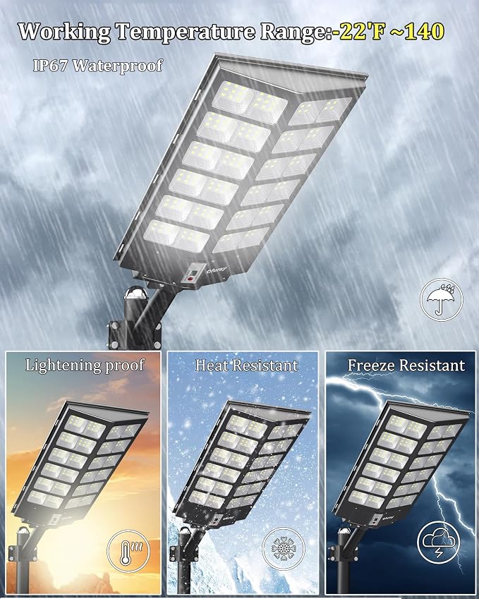 Solar Street Lights Outdoor,Of-9800W Commercial Parking Lot Light | Solar Flood Light, LED Area Light with Motion Sensor, Dusk to Dawn, Remote Control for Security Lighting in Streets, Barns