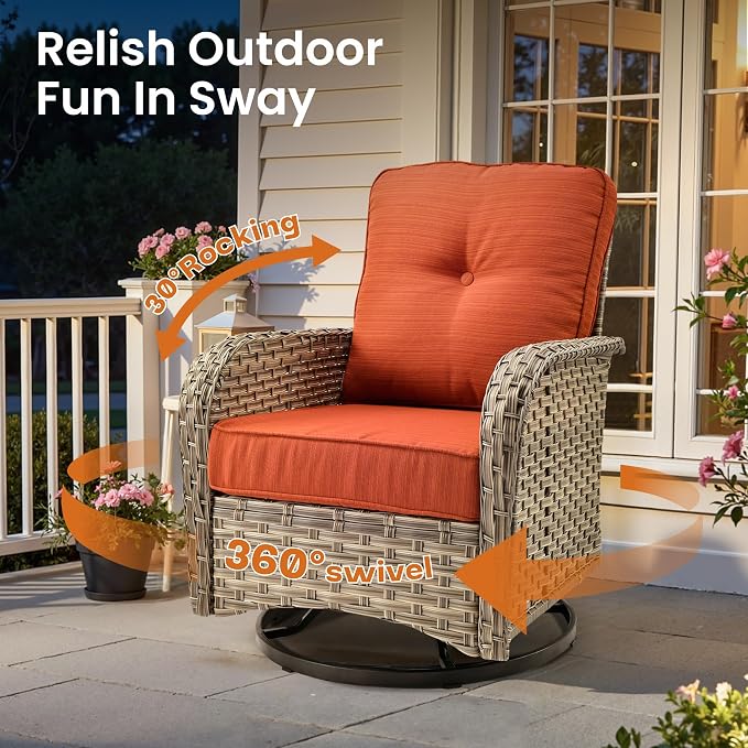 ovios 8 Piece Patio Sectional Furniture with Swivel Rocking Chairs, Rattan Wicker Coversation Couch Set, Outdoor Sofa Set for Outside Porch Balcony Backyard Pool, Orange