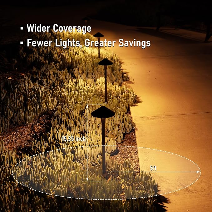 LEONLITE 6-Pack 5CCT Low Voltage LED Pathway Lights, Flat Cone Head | 12-24V AC/DC, IP65, Landscape Path Lights, for Walkway Yard Garden, 1800/2700/3000/4000/5000K, Oil Rubbed Bronze, Aluminum