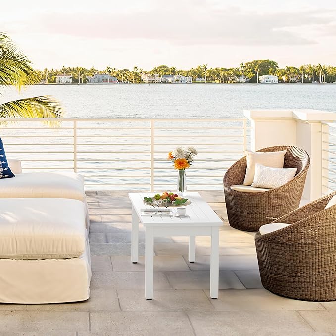 LUE BONA Outdoor Coffee Table Rectangle, 42.5" HDPS Patio Coffee Tables for Outside, All Weather Patio Coffee Table with Slatted Tabletop for Deck, Garden, Balcony, Indoor or Outdoor Use, Navy Blue