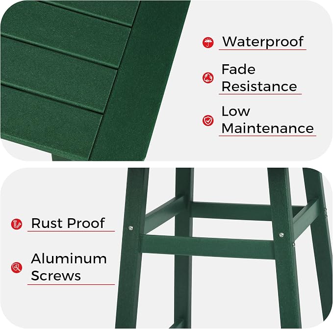 Costaelm Outdoor Bar Table, 37" Counter Height Square Patio Cocktail Bar Table with Umbrella Hole, Patio Bistro Dining Pub Table for Front Porch Deck Backyard Garden, Dark Green