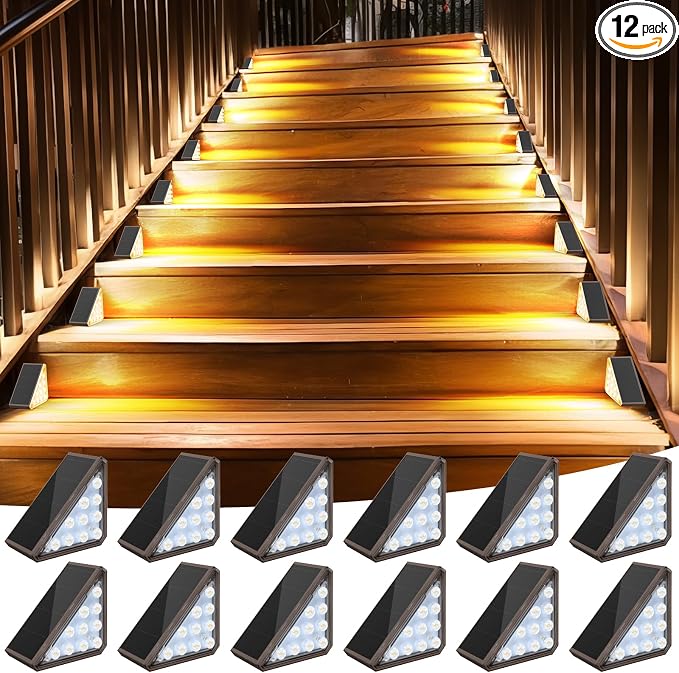 AUDLES Solar Stair Lights,12 Pack Warm White Step Lights Outdoor Waterproof | LED Solar Deck Light for Outside, IP67-WATERPROOF Light Decor for Stair, Front Step, Front Porch, Patio and Backyard(Brown)