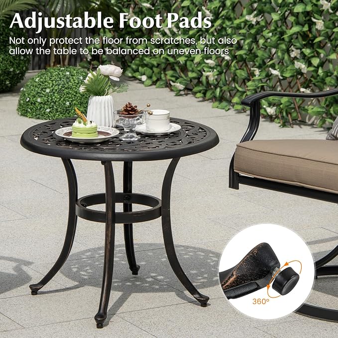 Giantex Patio Bistro Table Set of 2, 24" Cast Aluminum Round Side Table, Outdoor Coffee Table for Porch, Pool, Backyard, Garden, Balcony