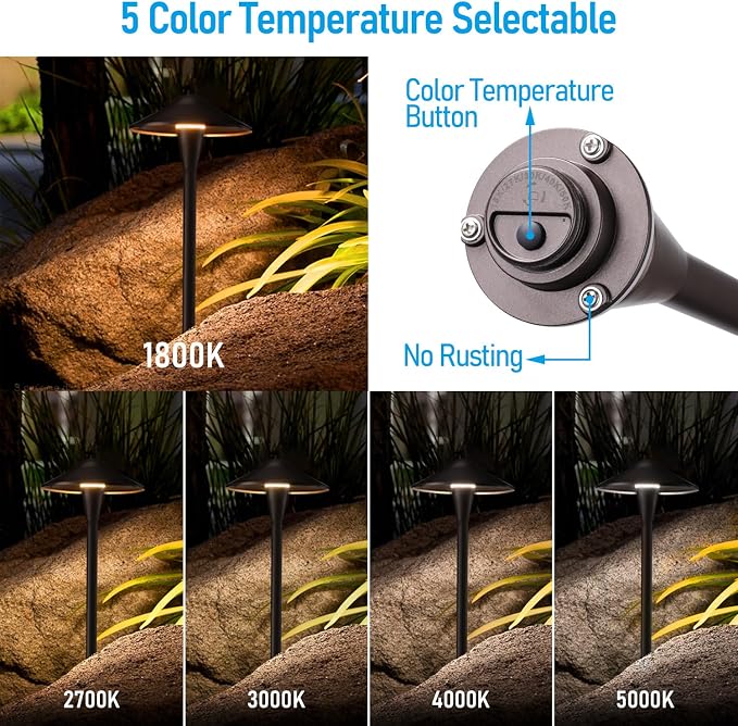 LEONLITE 6-Pack 5CCT Low Voltage LED Pathway Lights, Saucer Head | 12-24V AC/DC, IP65, Landscape Path Lights, for Walkway Yard Garden, 1800/2700/3000/4000/5000K, Oil Rubbed Bronze, Aluminum