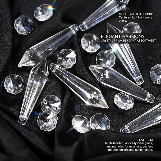 Premium Clear Crystal Glass Drops 3.1" -Multi Purpose Bluk Crystal Beads Hanging Prisms for Holiday Party/Home/Window Decoration/Chandelier Replacement Parts (L-16pcs)