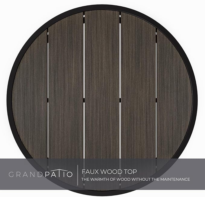 Grand patio 20-in Outdoor Small Side Table, Round Side Table with Imitation Wood Top, Modern Accent End Table for Patio Living Room, Dark Grey