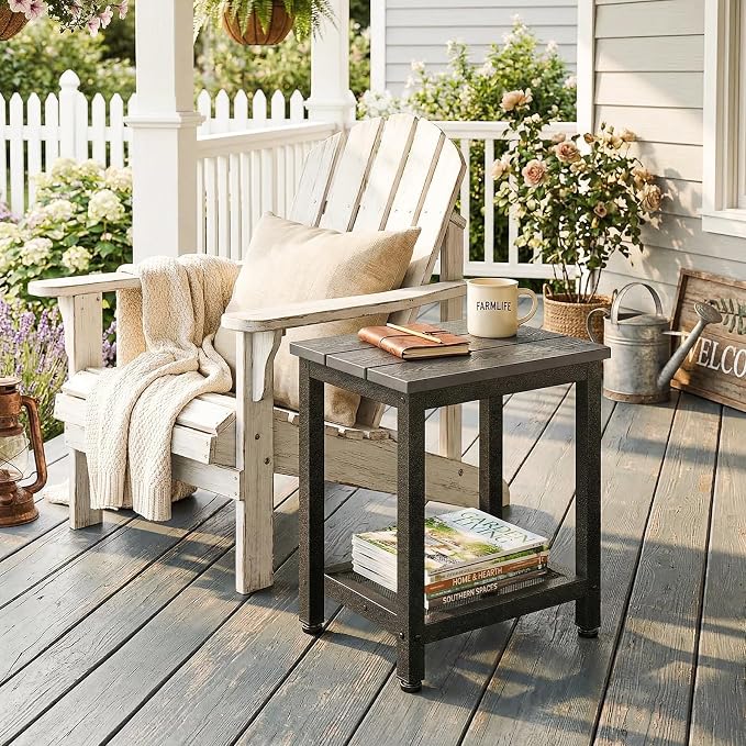 ODK Outdoor Double Side Table, Adirondack Patio End Table with Weather-Resistant Waterproof Top for Hot Tub Garden, Balcony, Poolside, Grey